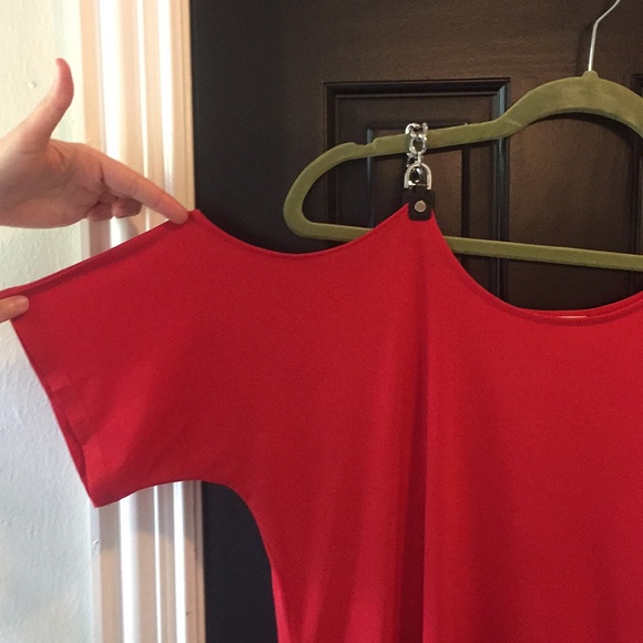 Red Cold Shoulder Dress - Picture 2 of 4